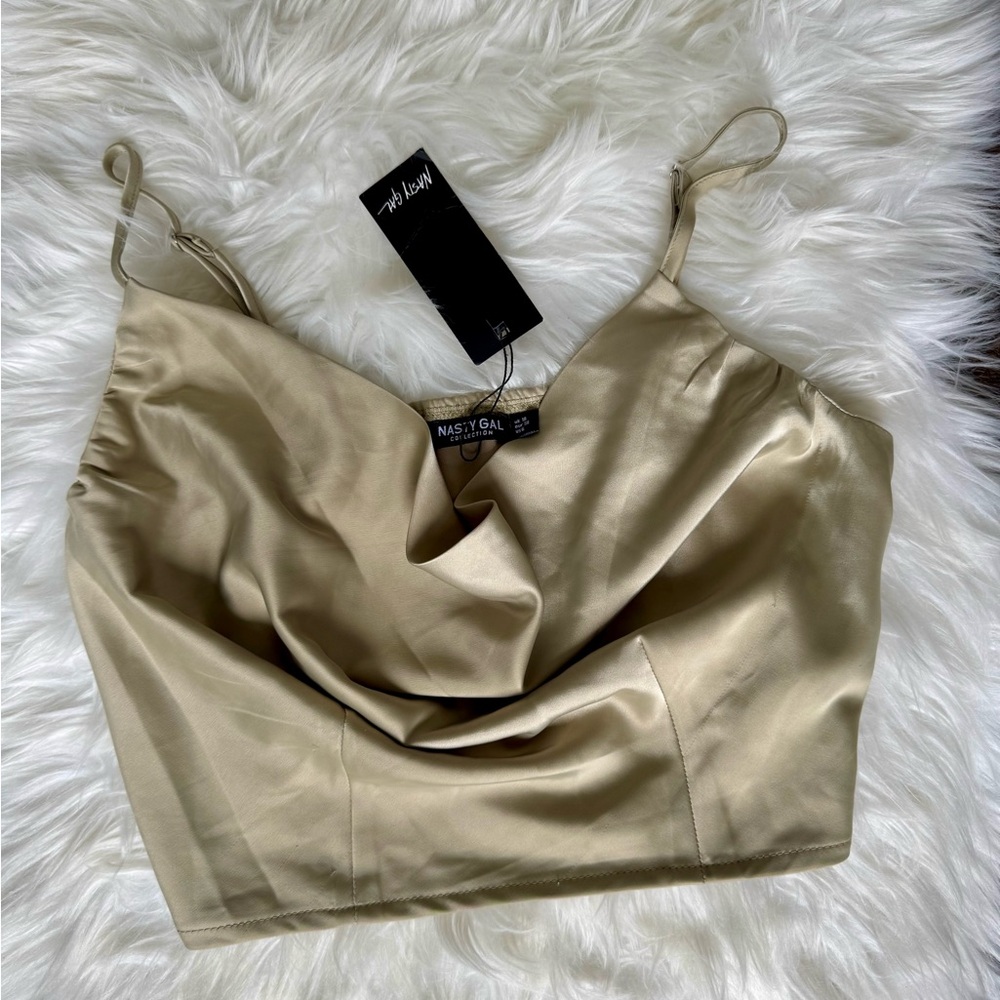 Nasty Gal Gold Satin Crop Top with Cowl Neck